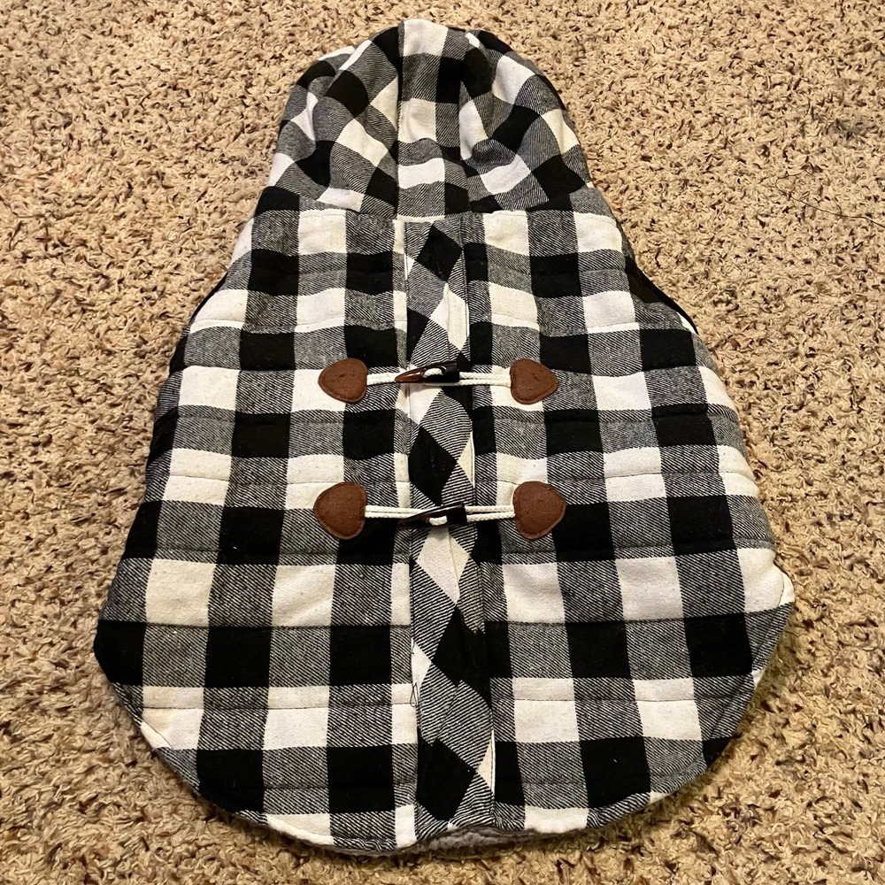 Vibrant Life Dog Coat Jacket Clothes Black & White Buffalo Plaid Peacoat Sz L